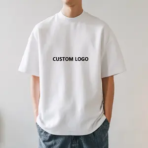 Оптовая продажа, хлопчатобумажная однотонная винтажная негабаритная футболка большого размера 350gsm с имитационным вырезом, супербольшая Мужская футболка на заказ