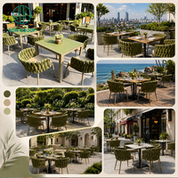 Conjunto de Muebles de Exterior Ecológicos para Cafetería y Restaurante, Mesa Cuadrada de Aluminio, Sillas de Ratán PE, para Uso Comercial, Grupo Ron