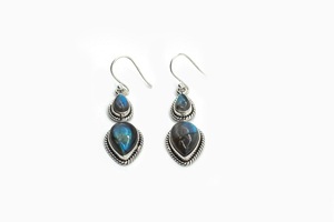 Boucles d'oreilles pendantes en labradorite taille poire, pierre précieuse naturelle, faites à la main, en argent sterling 925, style vintage, pour mariage, fête, bijoux pour femmes, vente en gros - Product Image 3