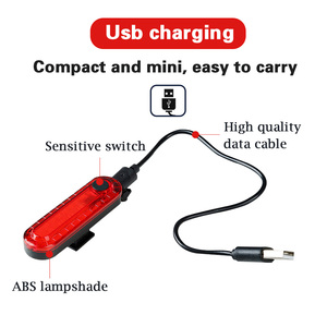 Feu arrière de vélo rechargeable par USB, 70LM, rouge, haute luminosité, ABS, 32g, pour la conduite nocturne, 7x2x2cm, étanche - Product Image 3
