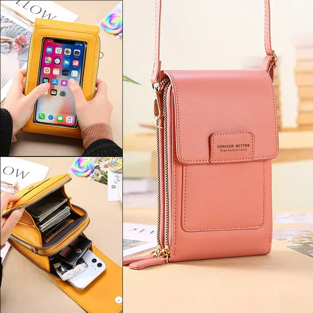 女性バッグソフトレザーウォレットタッチスクリーン携帯電話財布クロスボディショルダーストラップハンドバッグ女性用安い女性用バッグ
