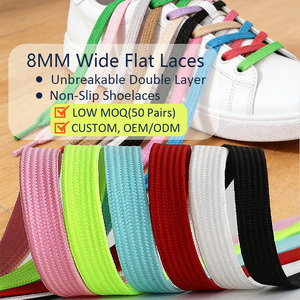 Lacets plats robustes en polyester double couche de 8 mm de large, personnalisables, pour baskets, unisexe, couleurs personnalisables, remplacement épais - Product Image 1
