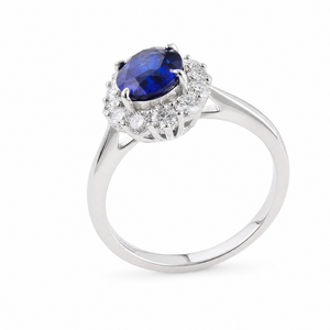 EMEJEWE Bague de Fiançailles et de Mariage en Argent Sterling 925 Rhodié avec Saphir Oval 7*9mm et Moissanite Blanche Enveloppant pour Femme - Product Image 3