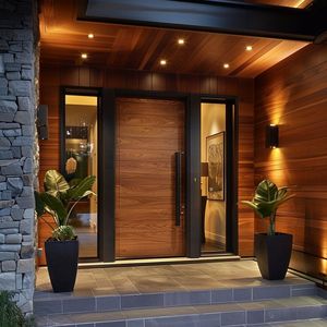 Portes d'entrée en bois de teck massif, design simple et moderne, dernières tendances américaines, design plat en verre, <span class=keywords><strong>photo</strong></span> - Product Image 5