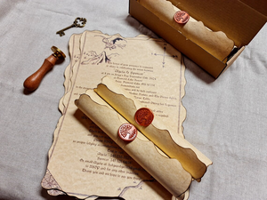 Invitación de Boda Personalizada Romántica Vintage Hecha a Mano con Letras Antiguas, Bordes Quemados, Logotipo en Relieve y Sello de <span class=keywords><strong>Cera</strong></span> - Product Image 5