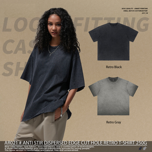 ผู้ผลิตเสื้อยืดผู้ชายแบบ OEM ODM แบรนด์ส่วนตัว ผ้าฝ้าย 100% 250GSM พิมพ์สีเต็มตัว ซักย้อนกลับ คอเสื้อสองชั้น ตะเข็บริปสติทช์แบบรุ่ย - Product Image 1