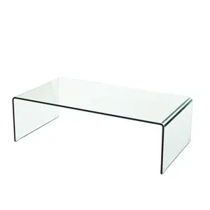 Mesa de centro de vidrio curvado en caliente para sala de estar, mueble de vidrio templado curvado, Rectangular, moderno, OEM, personalizado