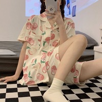 Vente chaude femmes fruits imprimer frais anti-âge ensemble de vêtements de nuit été 3 pièces pyjamas ensemble