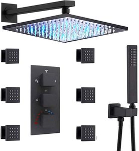 Ensemble de douche mural en laiton chromé poli pour appartement, haute pression, jet de pluie doux, mitigeur thermostatique chaud/froid à poignée unique - Product Image 1