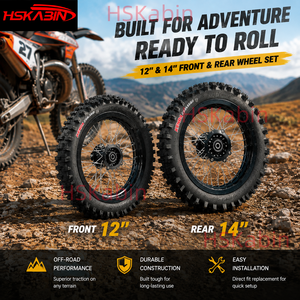 HSKabin Kenda <b>12</b> Inch 14 Inch Off-Road Wheel Set Dirt Bike Front 80/100-<b>12</b> Rear 60/100-14 Black with Rotor Sprocket - Product Image 6