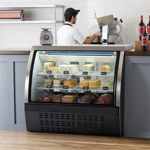 <span class=keywords><strong>Vitrine</strong></span> commerciale d'épicerie <span class=keywords><strong>réfrigérée</strong></span> de réfrigérateur d'affichage de gâteau en verre incurvé noir de 48 pouces - Product Image 4