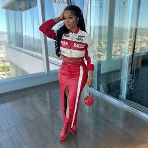 Vestes Y8005-fall pour femmes à manches longues moto PU veste en cuir femmes lettre impression manteau - Product Image 2