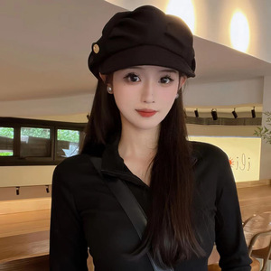 Cloud Hat <b>Beret</b> Black Women's Sunscreen Breathable Octagonal Cap For Casual Wear - Product Image 3