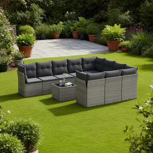 Ensemble de canapés de jardin modernes en rotin gris avec structure en acier, mobilier d'extérieur pour 6 personnes, design contemporain, résistant aux intempéries - Product Image 2