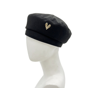 Korean Style Heart Shape Beret Women Winter Wool Solid Color Painter Hat For Warmth And Wind Protection - Product Image 2