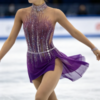 Robe de patinage artistique violette sans manches à col halter, entièrement ornée de strass, dos ouvert, jupe asymétrique pour filles et enfants, compétition