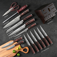 Ensemble de couteaux de cuisine japonais en acier inoxydable Keemake, 15 pièces, manches en bois Pakka, design ambidextre, lames combinées de 3,5 à 8 pouces