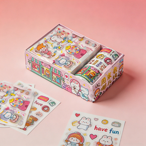 Juego de pegatinas de cinta Washi con dibujos animados, blocs de notas coloridos para decoración de diario - Product Image 3