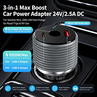 Cargador de Coche 3 en 1 de 60W para Starlink Mini, Adaptador de Corriente para Coche con Múltiples Puertos DC+USB-A+USB-C para Encendedor de Cigarrillos