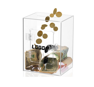 OEM acrylique clair carré tirelire tirelire clé réutilisable coffre-fort banque d'épargne pot d'argent - Product Image 1