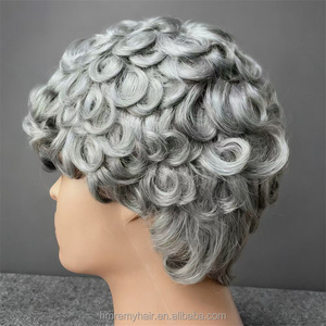 Promoción: <span class=keywords><strong>Peluca</strong></span> Corta Pixie de 15$ - ¡Oferta! <span class=keywords><strong>Peluca</strong></span> Corta Rizada Gris para Mujer Mayor Negra, Venta al por Mayor Directa de Fábrica - Product Image 1