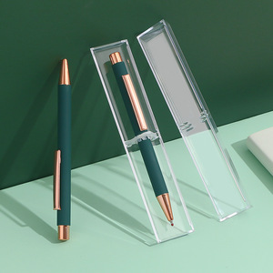 Promotional matte black metal ball pen with custom electroplate gold logo pen in transparent box