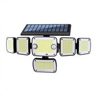Projecteur solaire LED à 6 panneaux, 140 LED, grille centrale, 4 panneaux latéraux + panneau inférieur, articulations à rotule, télécommande