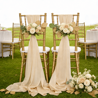 Décoration d'allée de mariage, décor de cérémonie, décoration de mariage, fleurs en gaze et dentelle pour dossier de chaise, rubans en soie, nœuds de chaise en mousseline