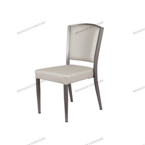 Modern bej deri yemek sandalyesi kahverengi alüminyum boru taklit ahşap yüksek yoğunluklu köpük yastık döşemeli otel oturma odası - Product Image 2