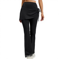 Culottes de yoga froncées unies respirantes en Spandex/Polyester à taille haute, effet push-up, avec design micro-évasé
