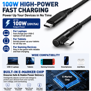 Cable USB-C a USB-C de 240W de LUNG KAY, Fabricación OEM, 20Gbps USB 3.2 Gen 2x2, 5A PD 3.1, Carga Rápida, Cable de Video 4K, 90 Grados - Product Image 2
