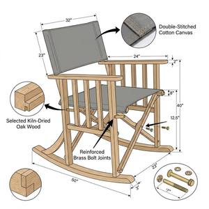 Fauteuil à bascule rustique en bois de chêne massif pour jardin, chaise de patio extérieure avec pieds coniques, fauteuil inclinable manuel, imprimé couleur intégrale Dendro - Product Image 5