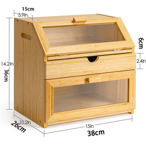 Bamboo Bread Box With Drawers Three Layer <b>Storage</b> <b>Kitchen</b> Organizer Food Container For Bakery Items - Product Image 5
