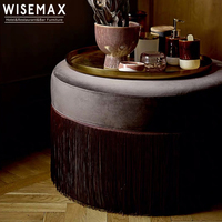 WISEMAX FURNITURE, table de toilette européenne pour salon d'hôtel, chaise en velours macramé antique de luxe, petit tabouret rond ottoman