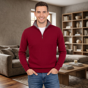 Cardigan zippé pour homme en maille tricotée imprimée numériquement 280g, mélange cachemire-soie, haute qualité, col quart zippé - Product Image 3