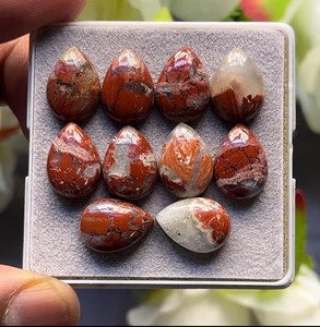 พลอยแจสเปอร์แม่น้ำแดงธรรมชาติคุณภาพดีที่สุด แบบหลังแบน ขนาด 10x14 มม. จำนวน 10 ชิ้น ขายส่ง - Product Image 6