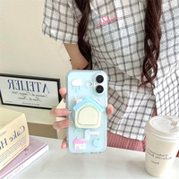 Coque de téléphone magnétique mignonne bleue avec miroir intégré pour iPhone 17 Pro Max 16 15 14 pour femmes