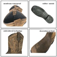 Bottes à bout carré imperméables Goodyear Welt Broderie 10 pouces Cuir de vache Crazy-horse Cowboy Western Bottes personnalisables de marque
