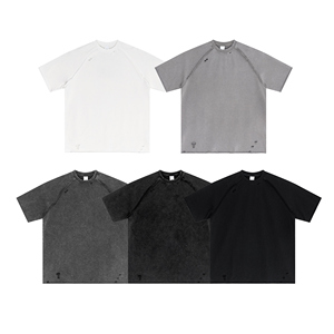 เสื้อยืดผู้ชายแบบใหม่ปี2025เสื้อยืดผ้าคอตตอนซักแบบมีรอยจีบผ้าคอตตอน100% 330GSM ออกแบบโลโก้ได้ตามต้องการ - Product Image 3