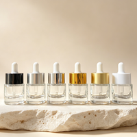 Flacon en verre transparent de 15 ml à paroi épaisse et épaule plate pour sérum capillaire et huile essentielle, avec bouchon doré