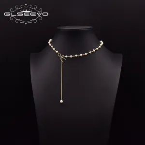 Collier en perles d'eau douce naturelles, fait à la main, pour femmes, bijoux tendance, chaîne Style nœud, pour fête de mariage, personnalisable