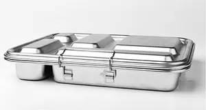 Étanche 5 compartiments boîtes de rangement et bacs boîte à lunch en acier inoxydable bento boîte à lunch silicone boîte à lunch pliable