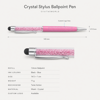 Stylo bille personnalisé avec logo, 2 en 1, métal, cristal, diamant, stylet tactile, vente en gros