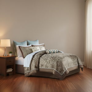 Ensemble de couette 12 pièces en coton, taille King, housse de couette brodée, literie, style classique, utilisation toute saison - Product Image 2