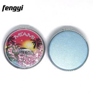 Custom Logo Miami Round Liquid Glitter Sand Leather Pocket <b>Mirror</b> Compact Cosmetic Makeup <b>Mirror</b> Pocket <b>Mirror</b> Custom Logo - Product Image 2