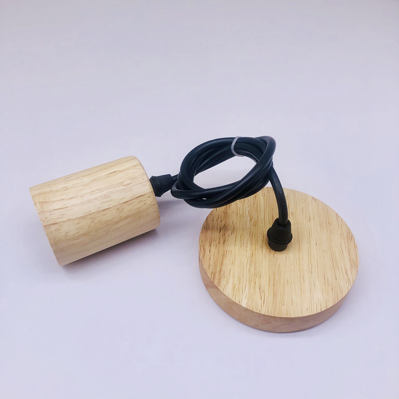 Natural Oak/Rubber Wood Lamp Base E27 Socket with Wooden Ceiling Rose and Power Cord for DIY Modern Pendant Chandelier