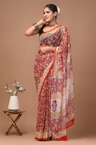 Pure Hand <b>Block</b> <b>Printed</b> Double Diamond Chiffon Saree Pure Double Diamond Chiffon fabric Lightweight | Elegant | Comfortable - Product Image 1