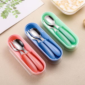 Fourchettes et cuillères en acier inoxydable 304 pour enfants, vaisselle portable pour la maternelle, ustensiles d'alimentation pour bébés, sans Bpa - Product Image 1