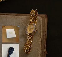 Jam Tangan Wanita Mini Klasik Vintage Tahan Air 30m Analog Tali Paduan Logam Kancing Tekan Gesper Tersembunyi Niche-Luxury Timepiece