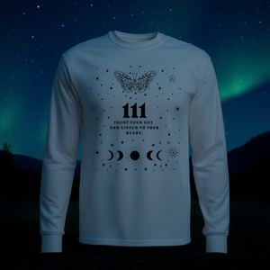 T-shirt à manches longues avec numéro d'ange 111, motif papillon et phases de lune, cadeau spirituel - Product Image 3